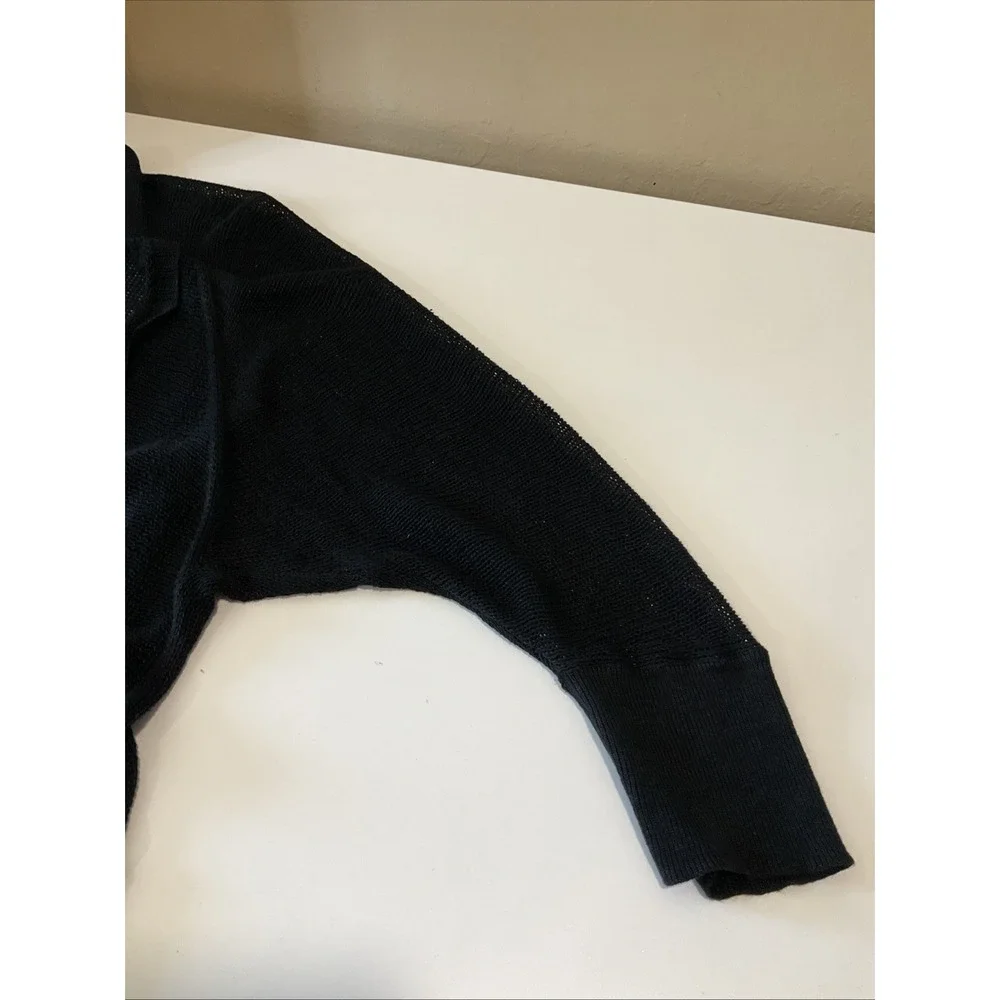 Lauren Ralph Lauren Black Sheer Linen Blend Open Cardigan Sweater Dolman Sleeve‎